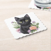 かわいい黒猫フローラ お洒落 ペーパーコースター (アングル)