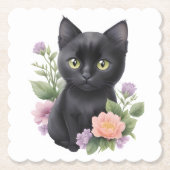かわいい黒猫フローラ お洒落 ペーパーコースター (正面)