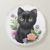 かわいい黒猫フローラ お洒落 ラウンドクッション (裏面)