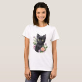 かわいい黒猫フローラ お洒落 Tシャツ (正面フル)