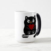 かわいい黒猫マグカップ赤いハート モーフィングマグカップ (正面右)