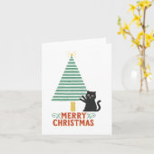 かわいい黒猫メリークリスマスツリーホリデー カード (黄色い花)
