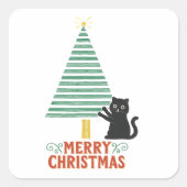 かわいい黒猫メリークリスマスツリーホリデー スクエアシール (正面)