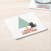 かわいい黒猫メリークリスマスツリーホリデー スクエアペーパーコースター (アングル)