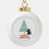 かわいい黒猫メリークリスマスツリーホリデー セラミックボールオーナメント (正面)