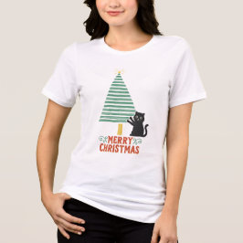 かわいい黒猫メリークリスマスツリーホリデー トライブレンドＴシャツ