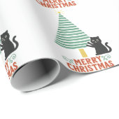 かわいい黒猫メリークリスマスツリーホリデー ラッピングペーパー (ロールコーナー)