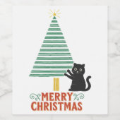 かわいい黒猫メリークリスマスツリーホリデー ワインラベル (シングルラベル)
