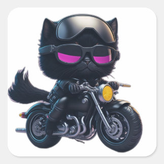 かわいい黒猫ライディングバイク スクエアシール
