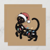 かわいい黒猫ラバー クリスマスママ ギフト ホリデーシーズン シーズンカード (正面/裏面)