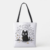 かわいい黒猫ラブハート トートバッグ (裏面)