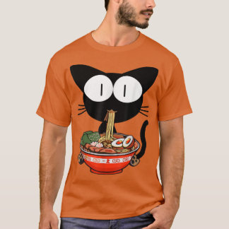 かわいい黒猫ラーメン丼アニメ日本の麺 Tシャツ