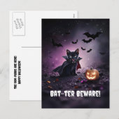 かわいい黒猫ヴァンパイアハロウィーン シーズンポストカード (正面/裏面)