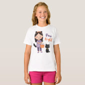 かわいい黒猫女子の前足ナイトハロウィン Tシャツ (正面フル)