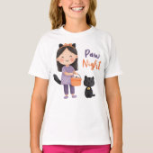 かわいい黒猫女子の前足ナイトハロウィン Tシャツ (正面)