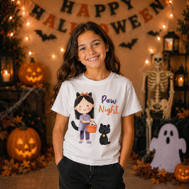 かわいい黒猫女子の前足ナイトハロウィン Tシャツ
