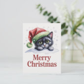 かわいい黒猫子猫クリスマス冬の休日 ポストカード (スタンド正面)