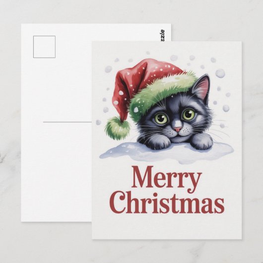 かわいい黒猫子猫クリスマス冬の休日 ポストカード (正面/裏面)