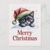 かわいい黒猫子猫クリスマス冬の休日 ポストカード (正面)