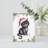 かわいい黒猫子猫クリスマス冬休み ポストカード (スタンド正面)