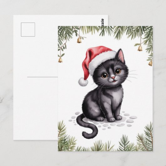 かわいい黒猫子猫クリスマス冬休み ポストカード (正面/裏面)