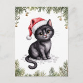 かわいい黒猫子猫クリスマス冬休み ポストカード (正面)