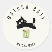 かわいい黒猫抹茶ステッカー | 抹茶キャティ | ラウンドシール (正面)