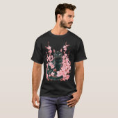 かわいい黒猫桜日本サクラ猫 Tシャツ (正面フル)