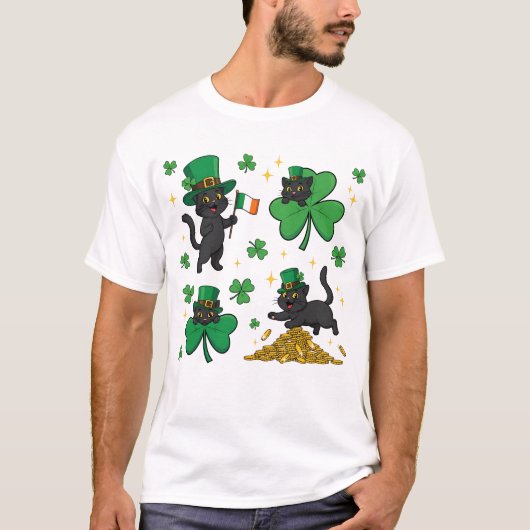 かわいい黒猫聖パトリックの日2026 Tシャツ (正面)