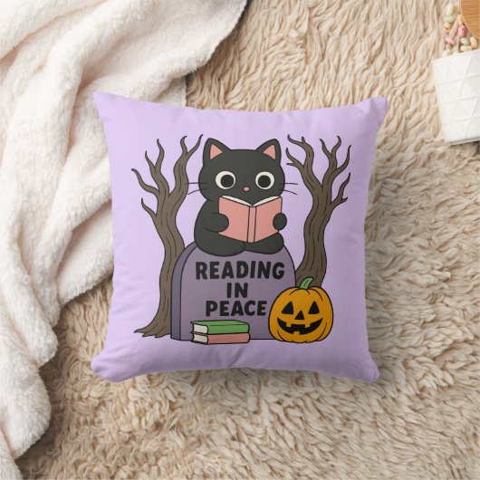 かわいい黒猫読が安心 クッション (ブランケット)