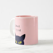 かわいい黒猫顔&ピンクの書道 ツートーンマグカップ (正面左)