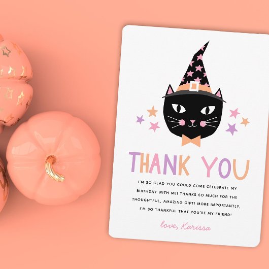 かわいい黒猫魔女のハロウィン誕生日カード サンキューカード