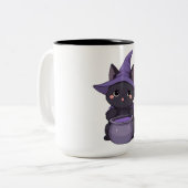 かわいい黒猫魔女のハロウィン鍋 ツートーンマグカップ (正面左)