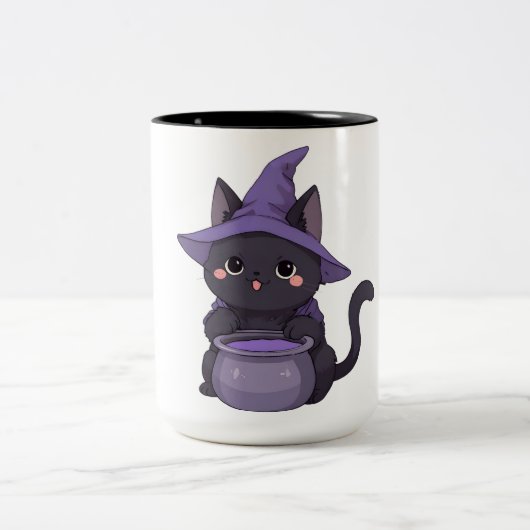 かわいい黒猫魔女のハロウィン鍋 ツートーンマグカップ (中央)