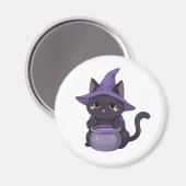 かわいい黒猫魔女のハロウィン鍋 マグネット (正面/裏面)