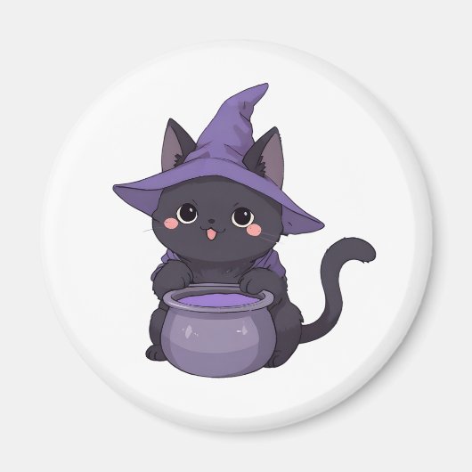 かわいい黒猫魔女のハロウィン鍋 マグネット (正面)