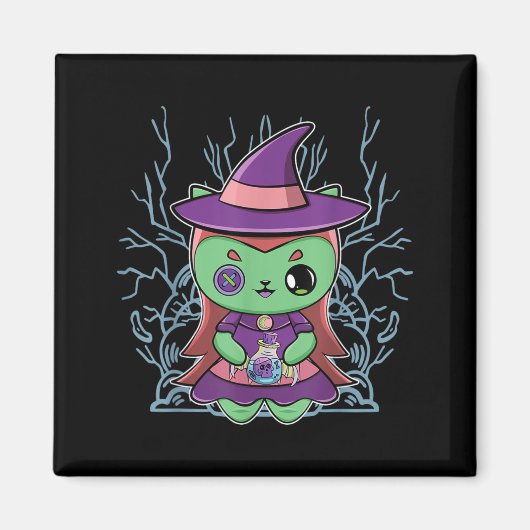 かわいい黒猫魔女の帽子と魔法の薬 マグネット (正面)