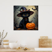 かわいい黒猫魔女の帽子スプーキー・ハロウィン ポスター (キッチン)