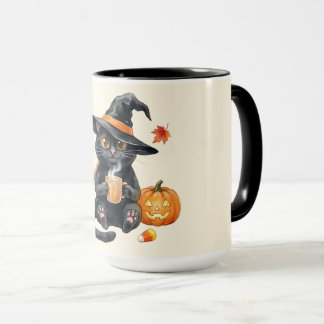 かわいい黒猫魔女ハロウィンキワイ マグカップ