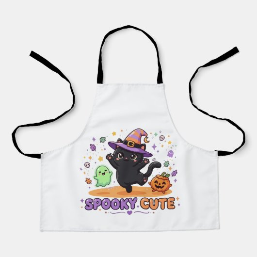 かわいい黒猫魔女ハロウィン エプロン (正面)