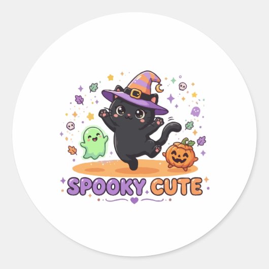 かわいい黒猫魔女ハロウィン ラウンドシール (正面)