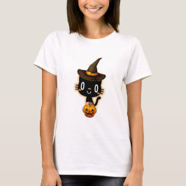 かわいい黒猫魔女ハロウィン Tシャツ