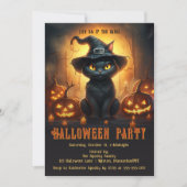 かわいい黒猫魔女帽子カボチャハロウィンパーティー 招待状 (正面)
