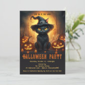 かわいい黒猫魔女帽子カボチャハロウィンパーティー 招待状 (スタンド正面)