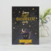 かわいい黒猫魔女帽子ハロウィンパーティー 招待状 (スタンド正面)