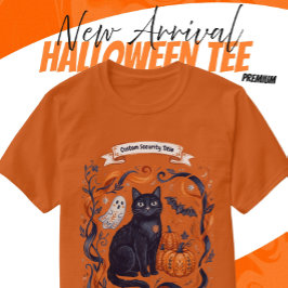 かわいい黒猫、コウモリ、カボチャのハロウィンマッチングデザイン Tシャツ