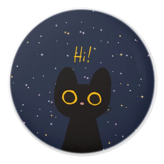 かわいい黒猫 セラミックノブ (正面)