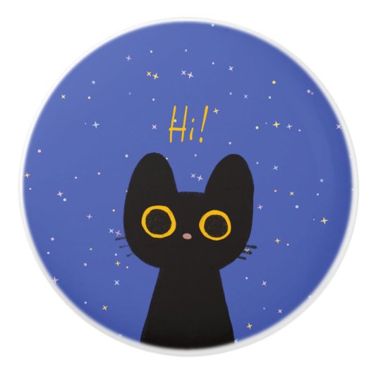 かわいい黒猫 セラミックノブ (正面)