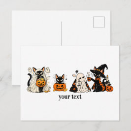 かわいい黒猫 ハロウィン コーヒー ゴースト パンプキン ポストカード