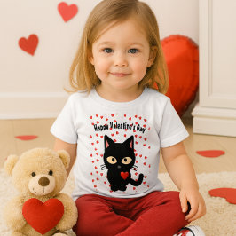 かわいい黒猫 バレンタインデー ハート ベビーTシャツ